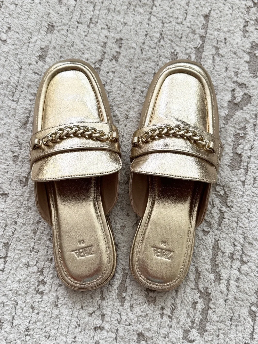 Zara Gold Metallic Chain-Accent Kids Slip-On Mule